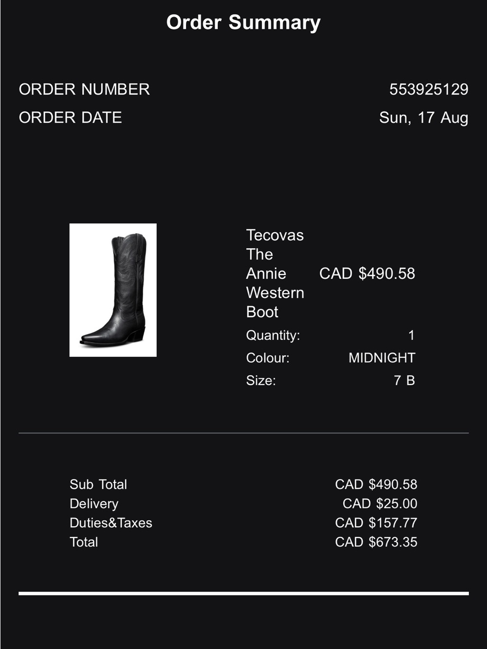 Tecovas “Annie” Women's Black Leather Cowboy Boots - 7 - Picture 10 of 10